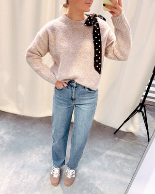 DOTTY BOW KNIT - TAUPE