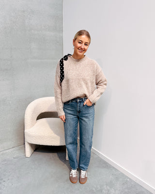 DOTTY BOW KNIT - TAUPE