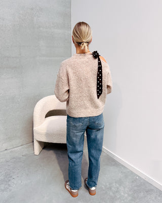 DOTTY BOW KNIT - TAUPE