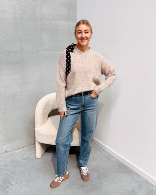DOTTY BOW KNIT - TAUPE