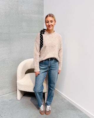 DOTTY BOW KNIT - TAUPE