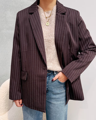 KIRSTEN BLAZER - PINSTRIPE/CAFÉ