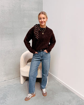DOTTY BOW KNIT - COFFEE