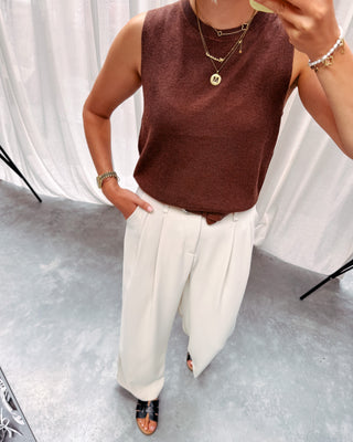 SPARKLY KNITTED TOP - COFFEE - By Lenz