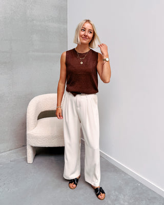 SPARKLY KNITTED TOP - COFFEE - By Lenz