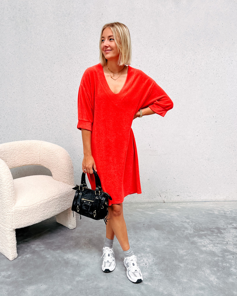 OONA SHORT TERRY DRESS - CORAL - By Lenz
