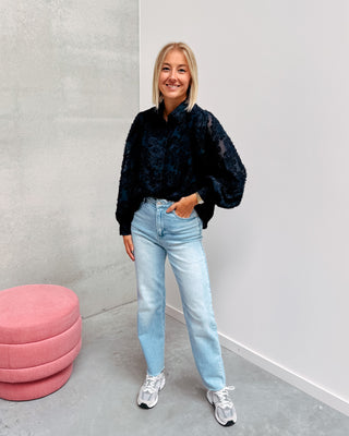 FLUFFY FLOWER BLOUSE - BLUE