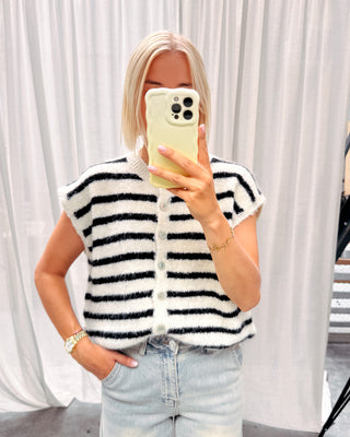 GLADYS STRIPED GILET - CREAM/BLACK - By Lenz