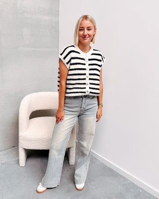 GLADYS STRIPED GILET - CREAM/BLACK - By Lenz