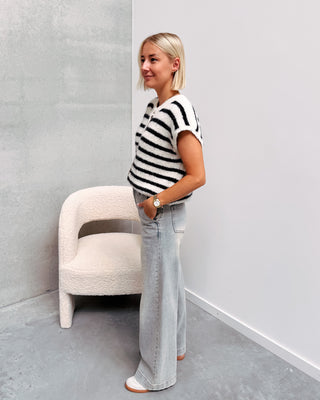 GLADYS STRIPED GILET - CREAM/BLACK - By Lenz