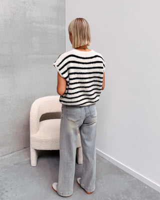 GLADYS STRIPED GILET - CREAM/BLACK - By Lenz