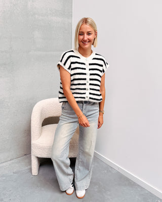 GLADYS STRIPED GILET - CREAM/BLACK - By Lenz