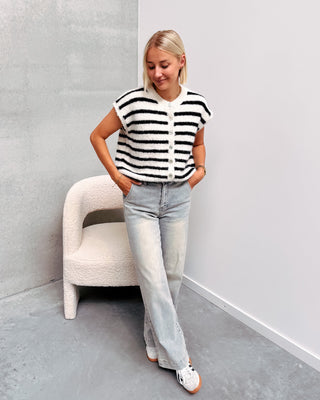 GLADYS STRIPED GILET - CREAM/BLACK - By Lenz
