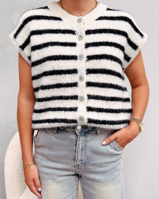 GLADYS STRIPED GILET - CREAM/BLACK - By Lenz