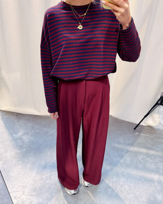 LOEKA STRIPED LONGSLEEVE - BURGUNDY/NAVY BLUE