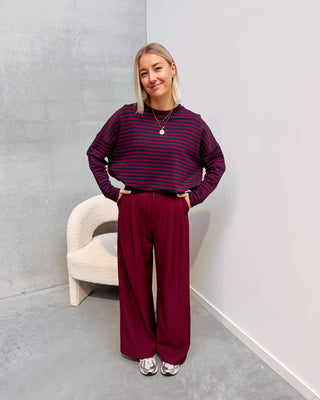 LOEKA STRIPED LONGSLEEVE - BURGUNDY/NAVY BLUE