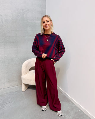 LOEKA STRIPED LONGSLEEVE - BURGUNDY/NAVY BLUE