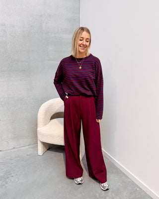 LOEKA STRIPED LONGSLEEVE - BURGUNDY/NAVY BLUE