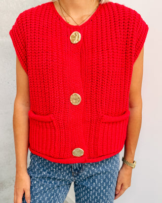 GOLD BUTTON WAISTCOAT - RED