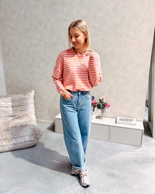LOEKA STRIPED LONGSLEEVE - CREAM/CORAL - By Lenz