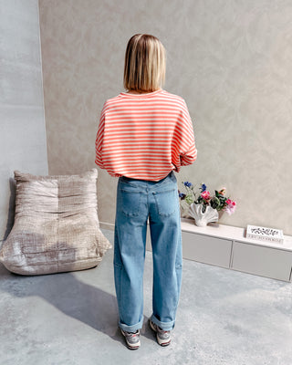 LOEKA STRIPED LONGSLEEVE - CREAM/CORAL - By Lenz