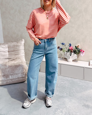 LOEKA STRIPED LONGSLEEVE - CREAM/CORAL - By Lenz