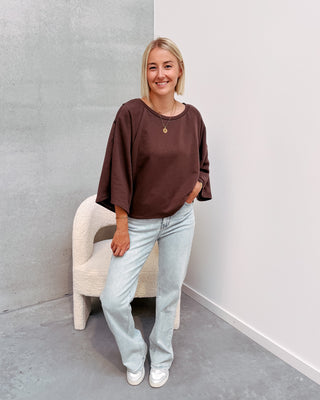 BASIC BUTTON SWEATER - BROWN - By Lenz