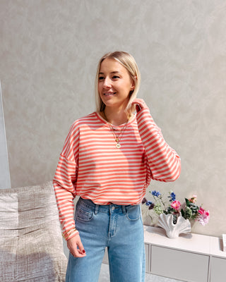 LOEKA STRIPED LONGSLEEVE - CREAM/CORAL - By Lenz