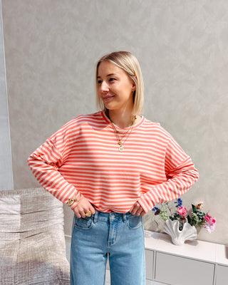 LOEKA STRIPED LONGSLEEVE - CREAM/CORAL - By Lenz
