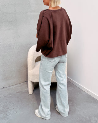 BASIC BUTTON SWEATER - BROWN - By Lenz