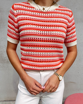STRIPED CROCHET TEE - PINK/WHITE - By Lenz