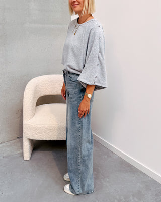 BASIC BUTTON SWEATER - GREY - By Lenz