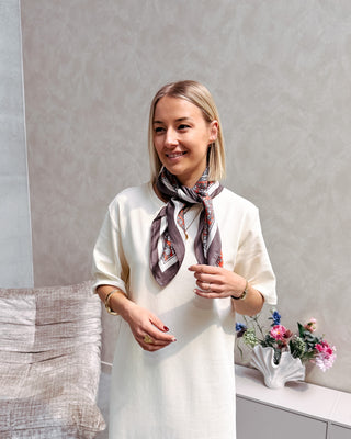 PETIT SCARF - TAUPE/ORANGE FLOWERS - By Lenz