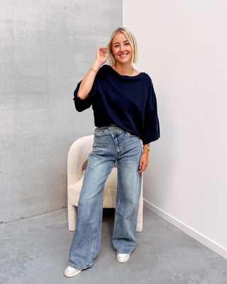 BASIC BUTTON SWEATER - BLUE - By Lenz