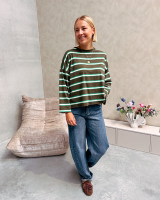 LENNY STRIPED KNOT TEE - KAKI/GREEN