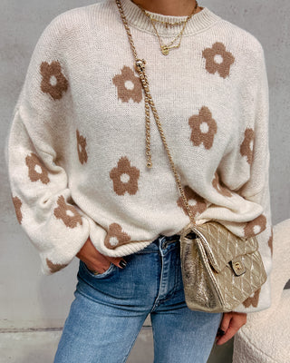 FLOWERS KNIT - CREAM/BROWN - By Lenz
