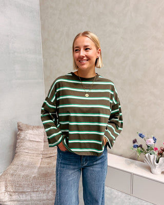 LENNY STRIPED KNOT TEE - KAKI/GREEN