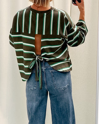 LENNY STRIPED KNOT TEE - KAKI/GREEN