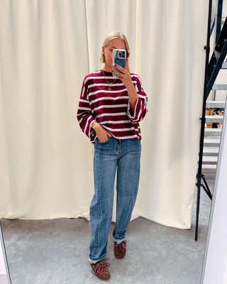 LENNY STRIPED KNOT TEE - BURGUNDY/PINK