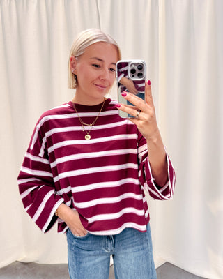 LENNY STRIPED KNOT TEE - BURGUNDY/PINK