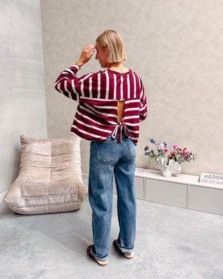 LENNY STRIPED KNOT TEE - BURGUNDY/PINK