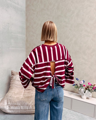 LENNY STRIPED KNOT TEE - BURGUNDY/PINK