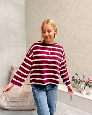 LENNY STRIPED KNOT TEE - BURGUNDY/PINK