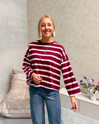 LENNY STRIPED KNOT TEE - BURGUNDY/PINK