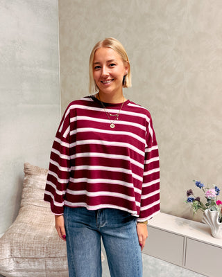 LENNY STRIPED KNOT TEE - BURGUNDY/PINK
