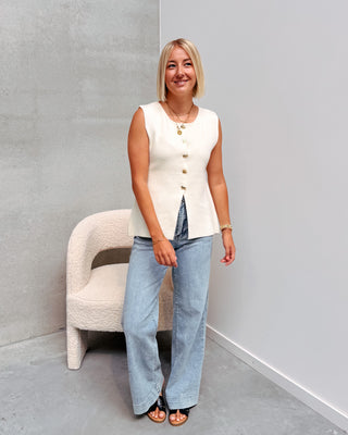 AURORA BUTTON GILET - BEIGE - By Lenz