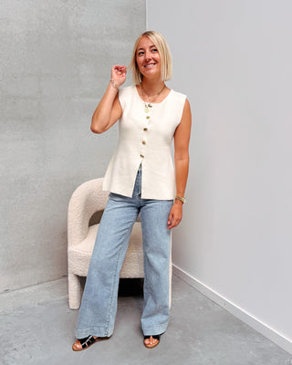 AURORA BUTTON GILET - BEIGE - By Lenz