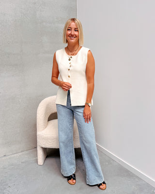 AURORA BUTTON GILET - BEIGE - By Lenz