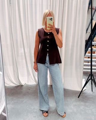 AURORA BUTTON GILET - COFFEE - By Lenz