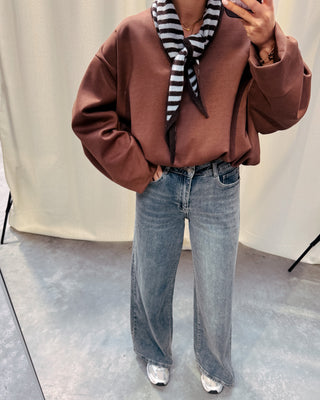 NURIA V-NECK BALLOON SWEATER - BROWN